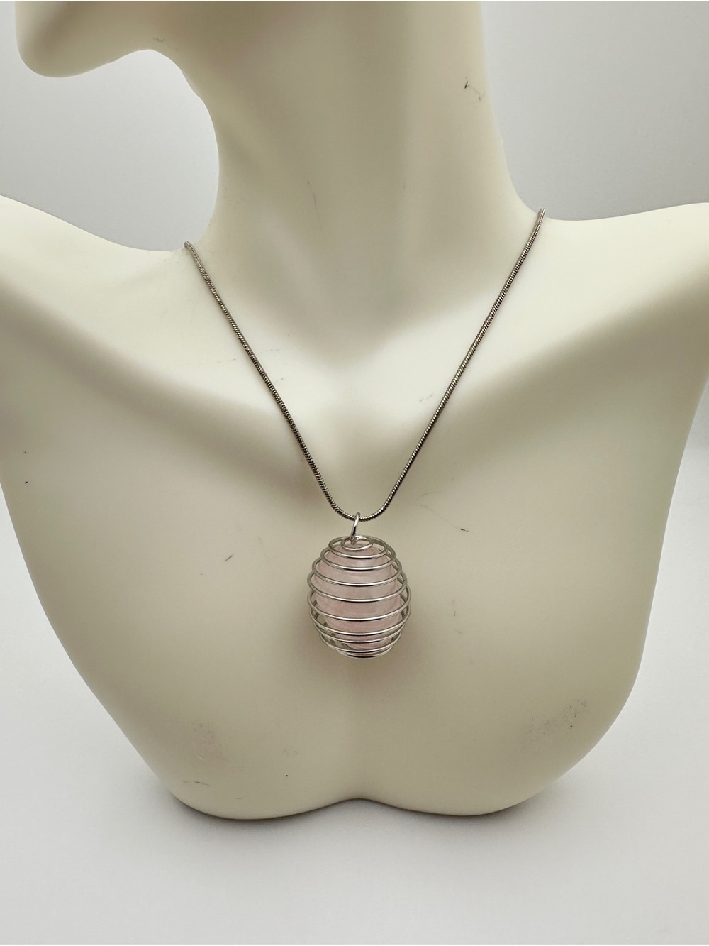 Sterling Silver Cage Pendant Necklace with Pink Stone